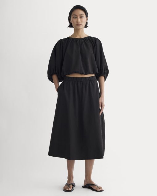 Alternative view of The Gauze Puff-Sleeve Top | Black
