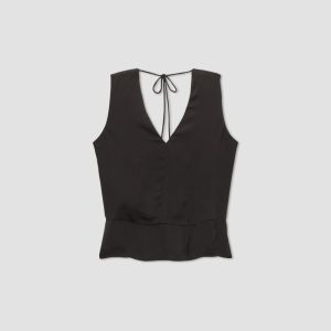 Alternative view of The Satin V-Neck Top | Black