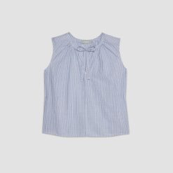 Alternative view of The Gathered Tie-Front Top | Mazarine Blue / Optic White