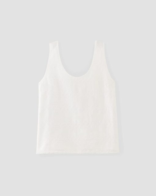 Alternative view of The Linen Eyelet Scoop-Neck Tank | White Eyelet