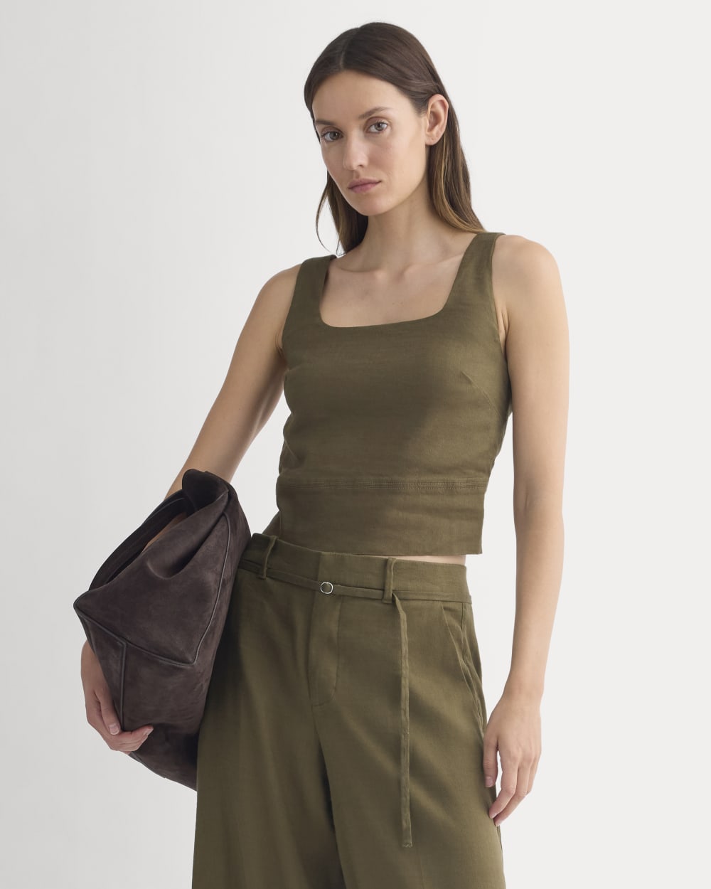 Square Tank in Stretch Linen | Beech
