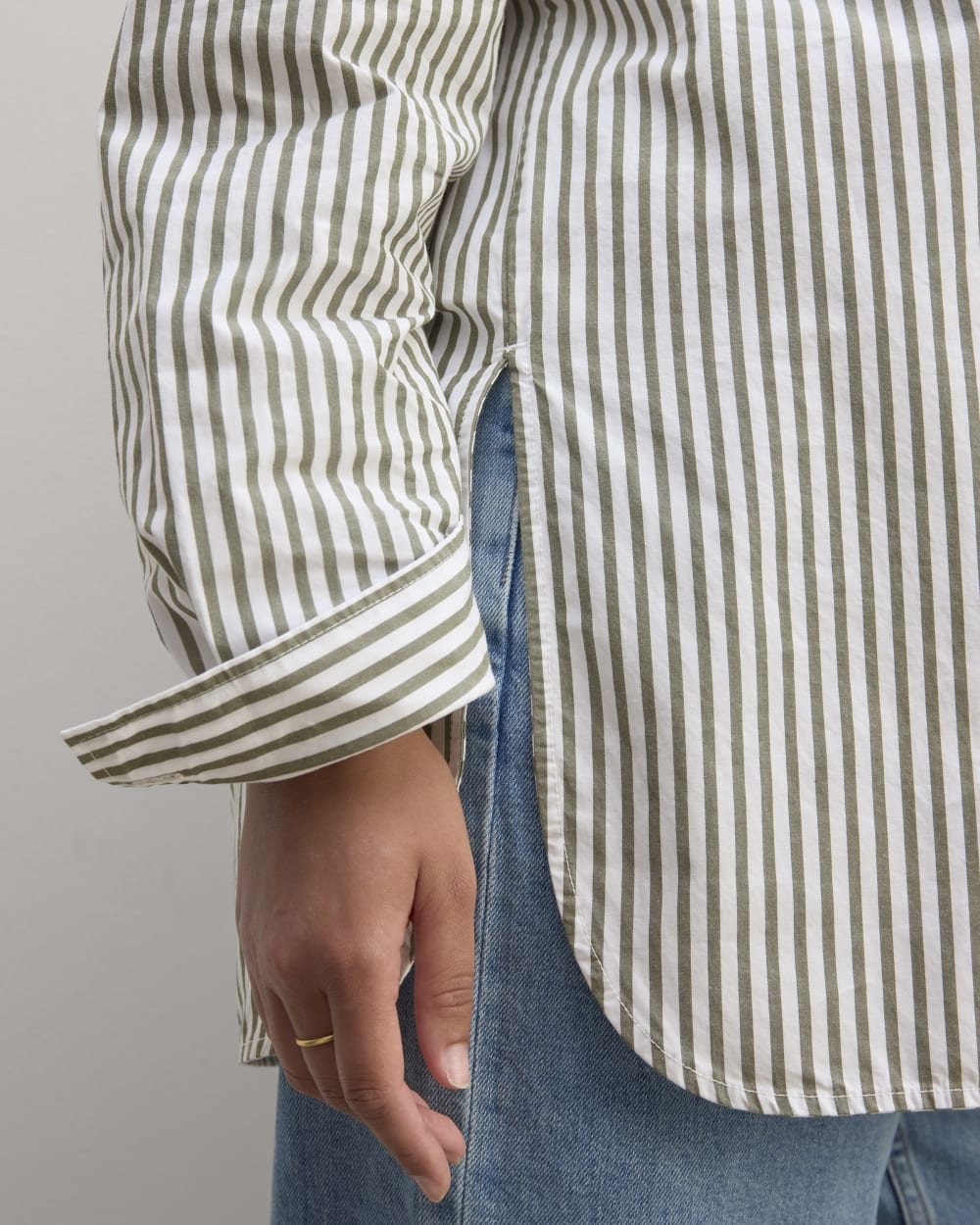 The Supima® Cotton Boyfriend Shirt | White / Moss Green - Image 5