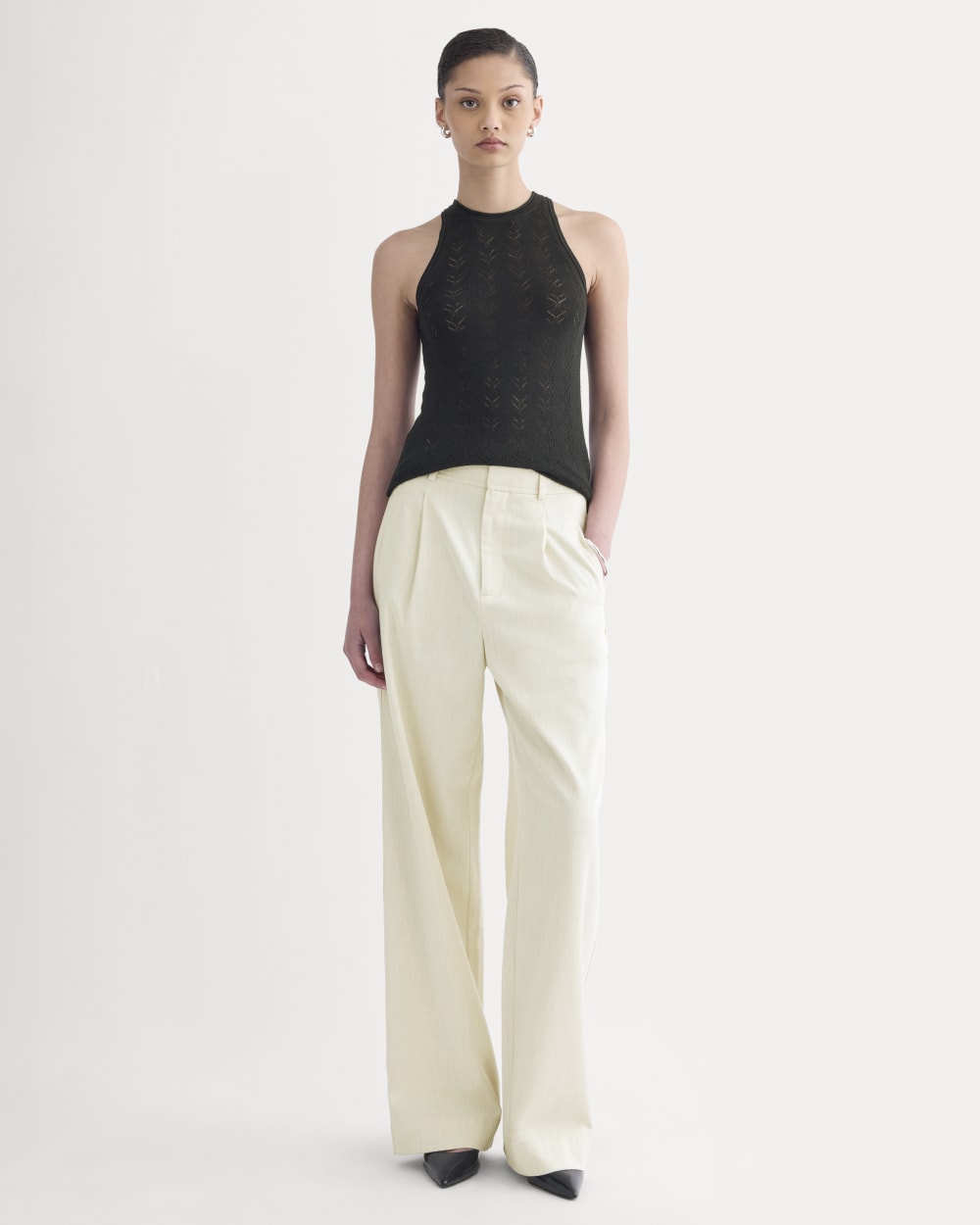 The Pointelle Racerback Tank in Ultrafine Merino | Black - Image 3