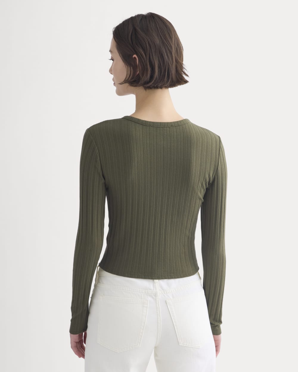 Cardigan in Pointelle | Olive Night - Image 5