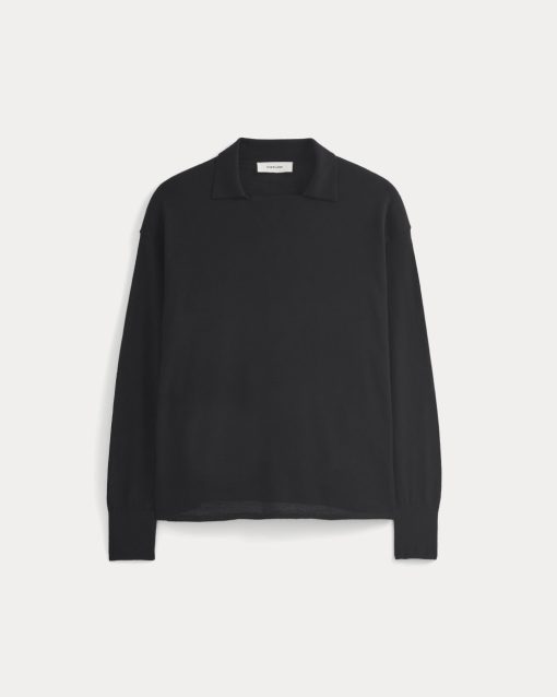 Alternative view of Oversized Polo in Ultrafine Merino | Black