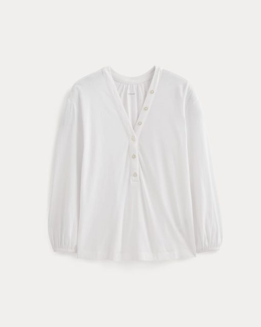 Alternative view of The Air V-Neck Henley | White