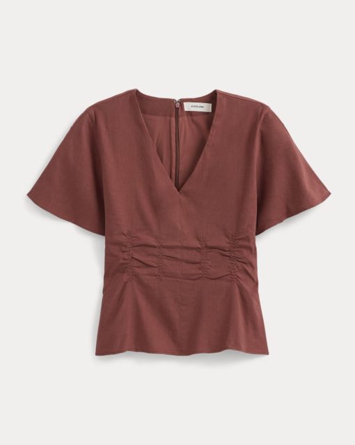 Alternative view of Cinched Top in Stretch Linen | Henna Red