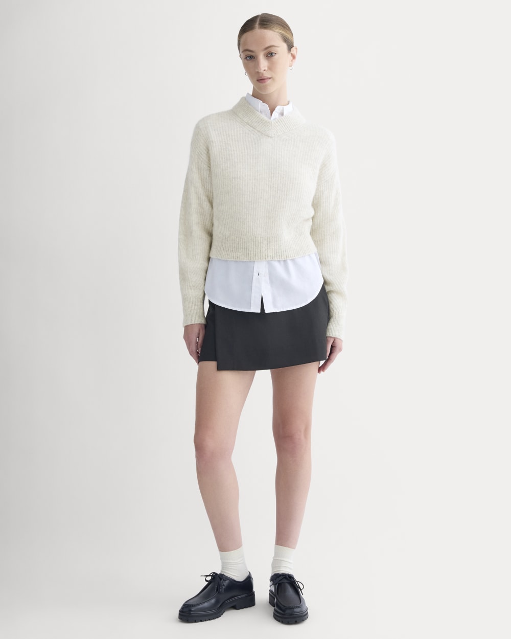 Cropped Cocoon Sweater in Alpaca | Almond - Image 5