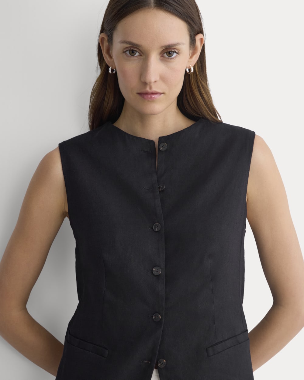 Long Vest in Stretch Linen | Black - Image 4