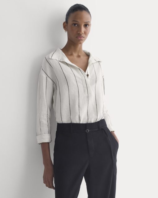 Popover Shirt in Linen | Gardenia/Meteorite