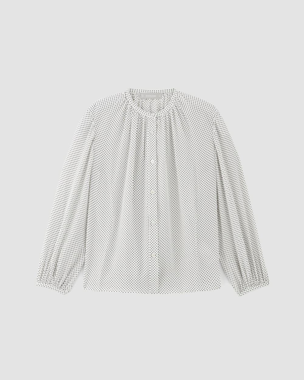 The Washable Clean Silk Shirred Blouse | Bone / Black Polka Dot - Image 2
