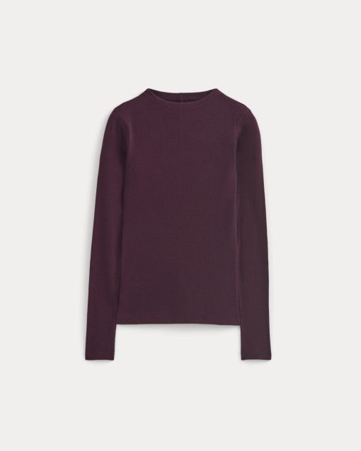 Alternative view of The Luxe Rib Funnel-Neck Tee | Heathered Port Royale