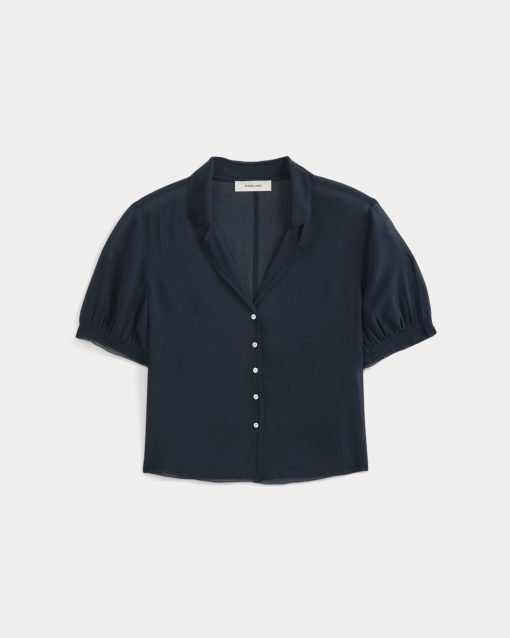 Alternative view of Notch Collar Shirt in Silk Georgette | Navy