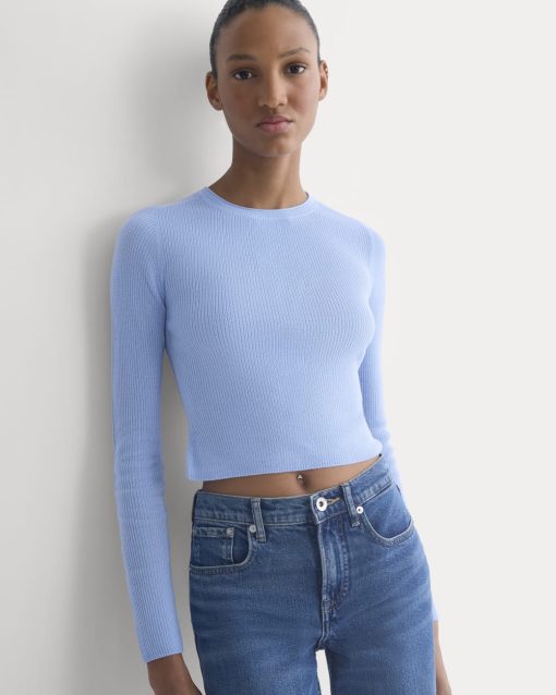 The Cropped Crew Top in Ultrafine Merino | Open Air Blue