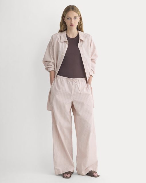 Alternative view of Wide-Leg Drawstring Pant in Washed Poplin | Burnished Lilac/Gardenia