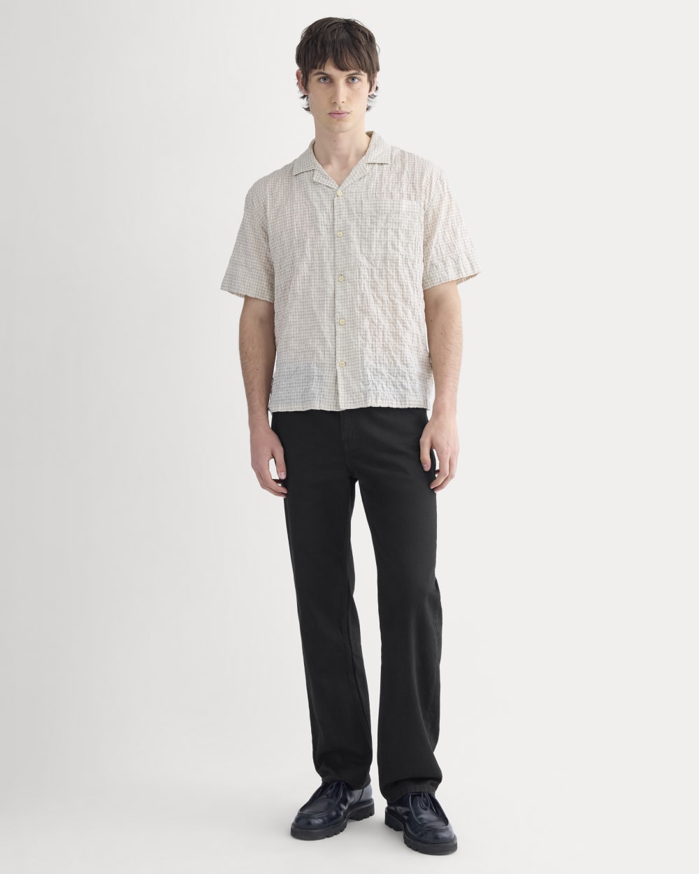 Textured Voile Resort Shirt | Natural Plaid - Image 3