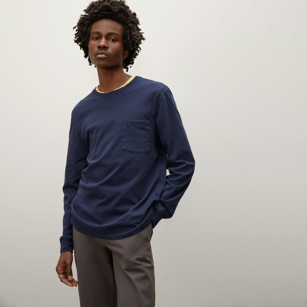 The Organic Cotton Long-Sleeve Pocket Tee | Deep Navy - Image 2