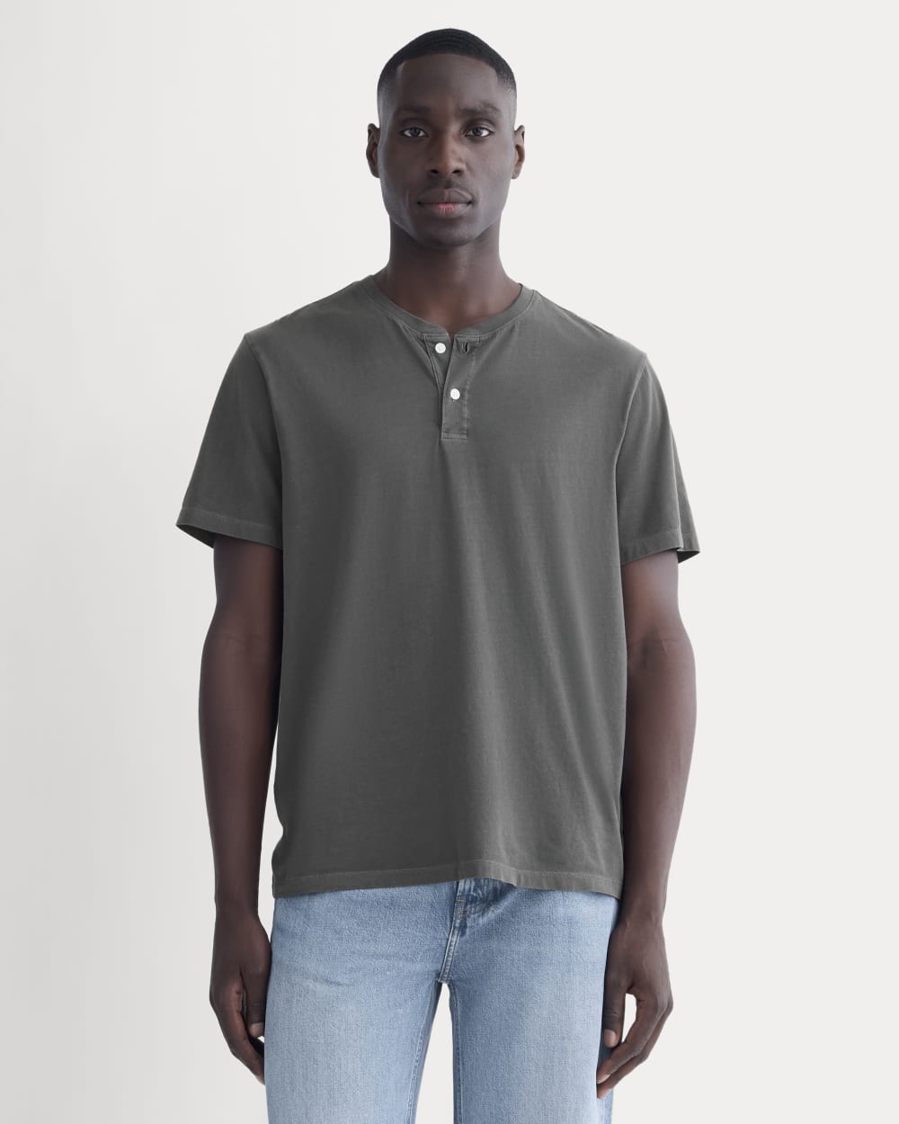 The Essential Organic Garment-Dyed Henley | Black