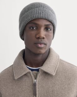 Alternative view of The Cashmere Ribbed Beanie | Heather Charcoal