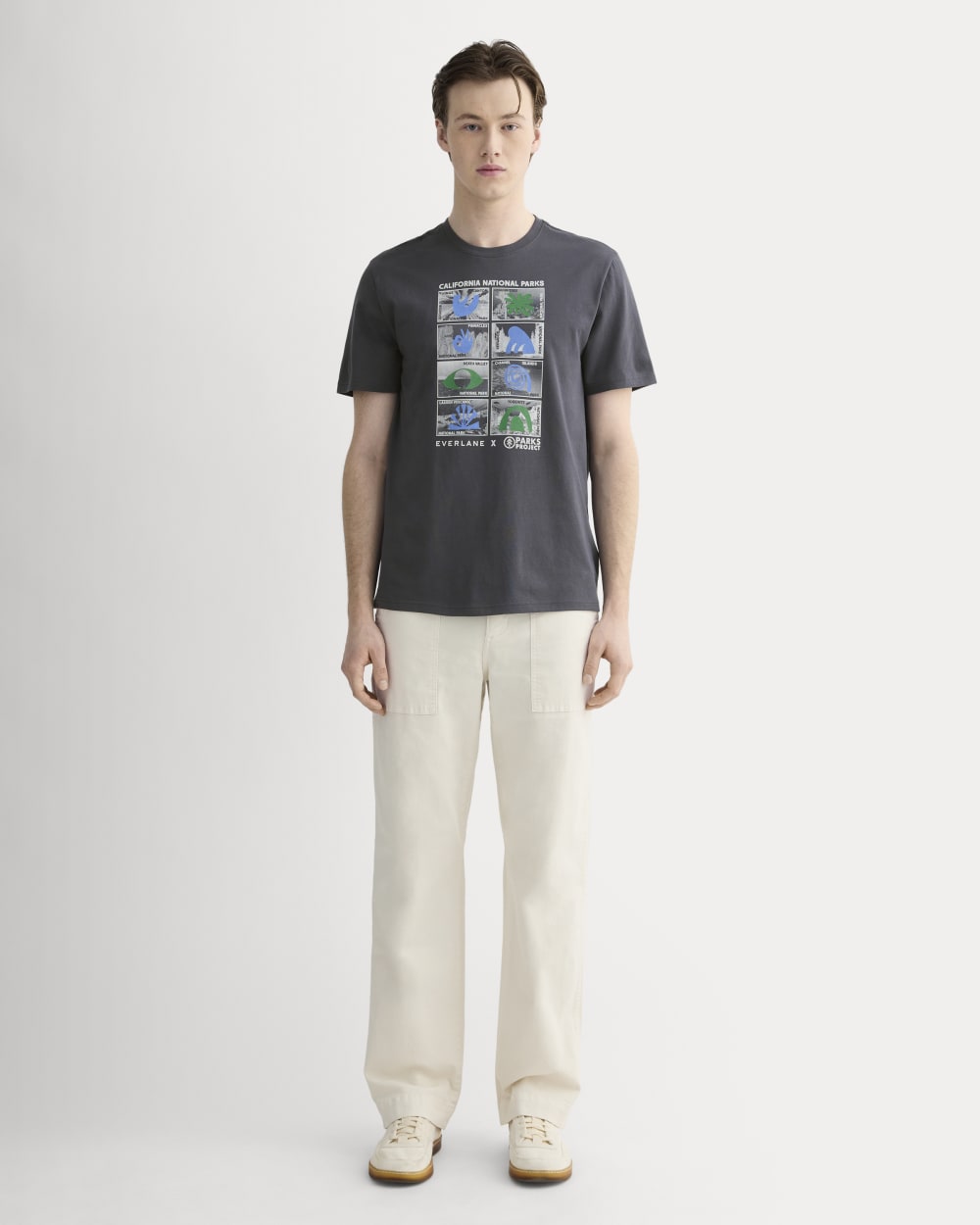 The Everlane x Parks Project Essential Organic Crew | Forged Iron / Natural / Granada Sky Blue / Green - Image 3