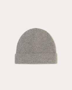 Alternative view of The Cashmere Ribbed Beanie | Light Heather Grey