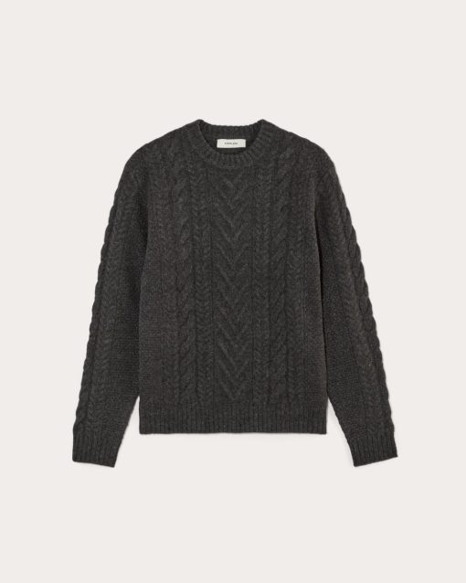 Alternative view of The Felted Merino Cable-Knit Crew | Charcoal