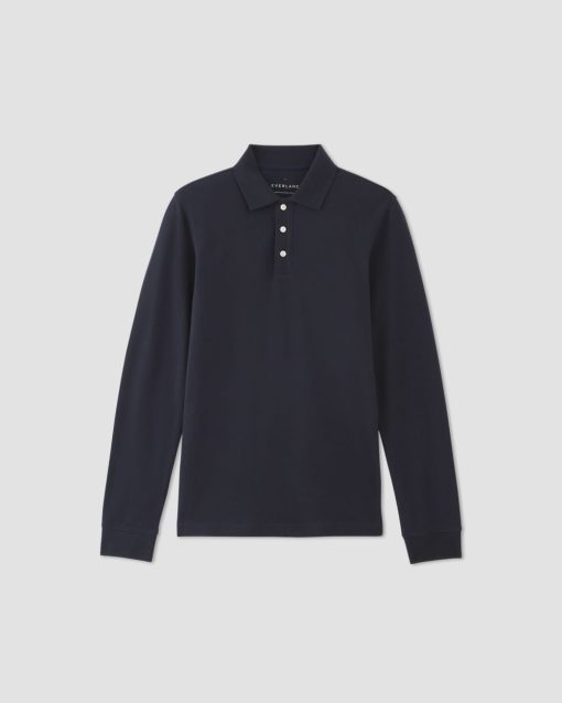 Alternative view of The Long-Sleeve Pique Polo | Deep Navy